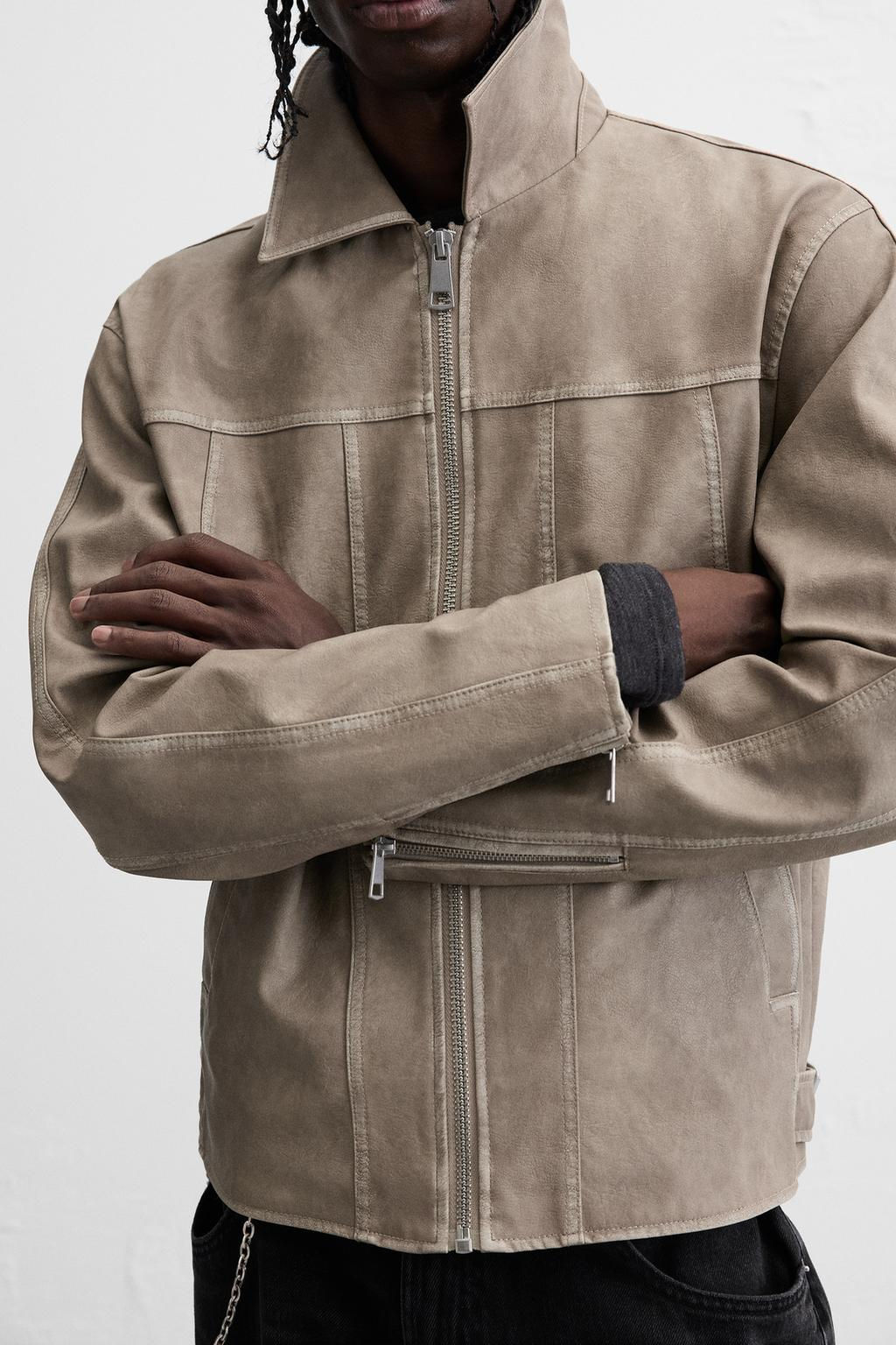 FADED LEATHER EFFECT JACKET - Zara фото 14