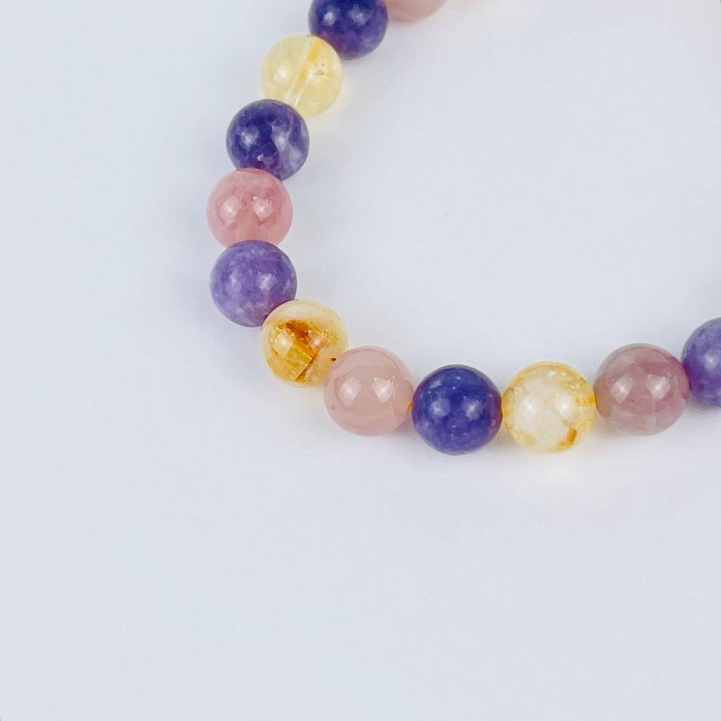 Браслет из Цитрина, Розового кварца и Лепидолита 18 см