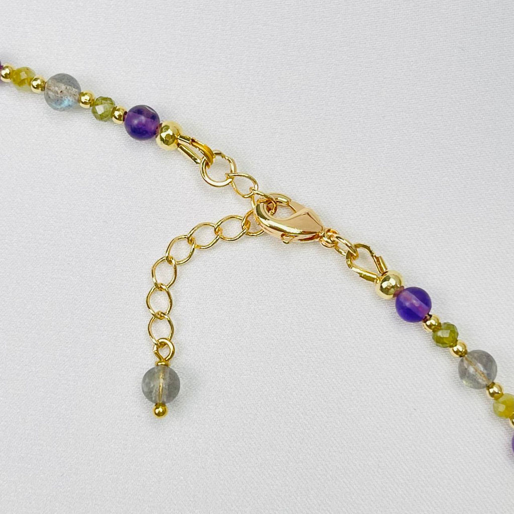 Колье для "Овна" из Лабрадора, Аметиста и Граната "Гроссуляр" 38 см +