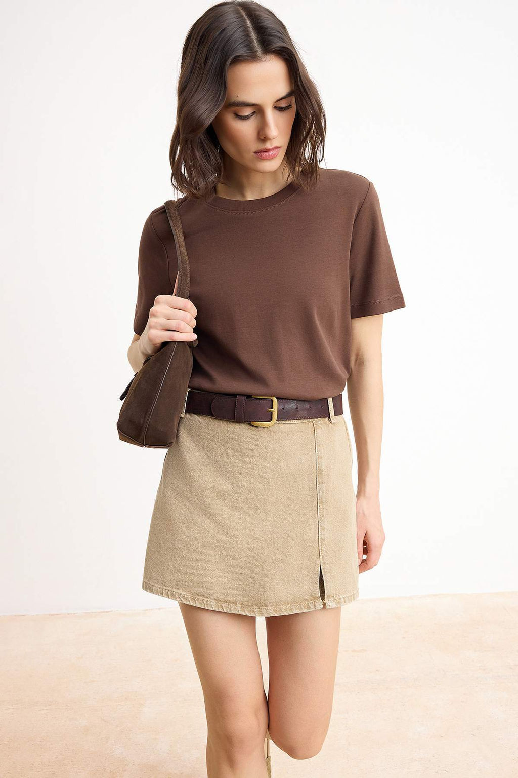 Bej Y?rtmacl? Mini Denim Sort Etek TWOSS23SR00091