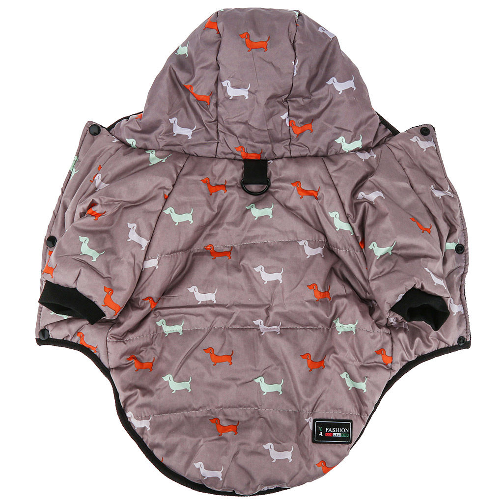 Пэт тойс (Pet toys) Одежда для собаки Куртка с капюшоном, с метал. кольцом, с принтом, на кнопках, р-р M, длина спинки 24см/обхват груди 34см/обхват шеи 28см, цвет-темно-бежевый, плащевка/синтепон/флис (100% полиэстер) (Китай) - Домашняя мода фото 5