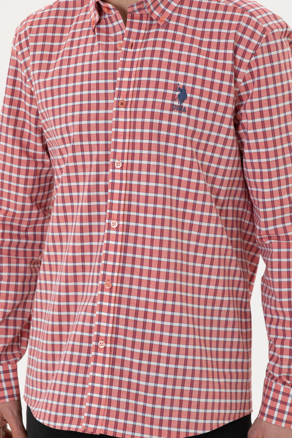 Рубашка мужская U.S. Polo Assn с длинным рукавом красная хлопок фото 13