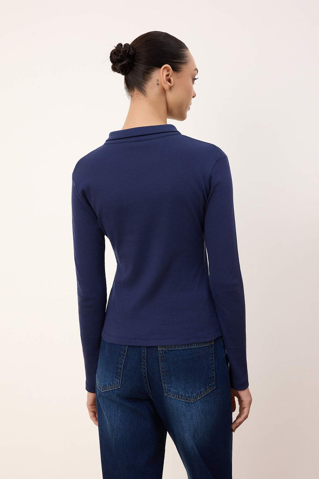 Gri Melanj Fitted/Vucuda Oturan Polo Yaka Dugmeli Pamuk Ribana Orme Bluz TWOSS26BZ00066 - Trendyolmilla фото 12