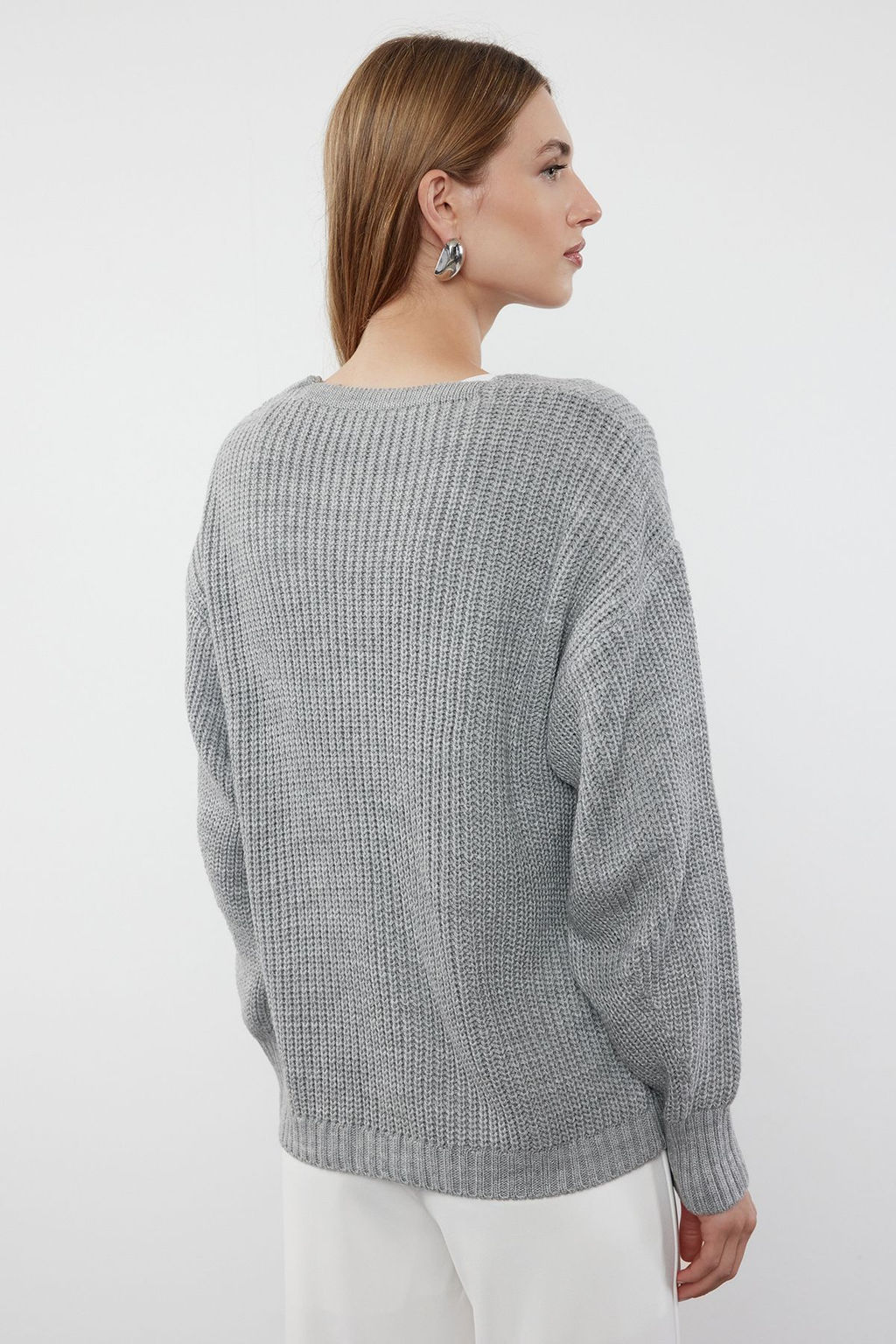 Gri Basic V Yaka Triko H?rka TWOAW24HI00383