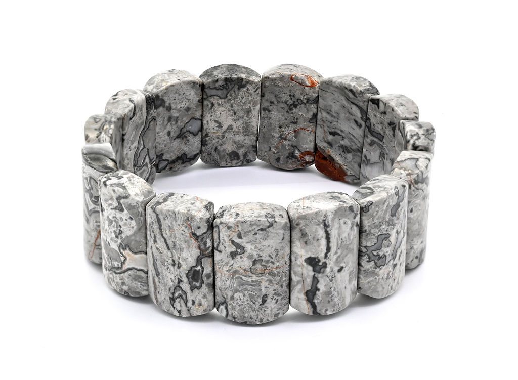 Браслет из яшмы серой прямоугольник 26*15мм, 20см, 92,6г