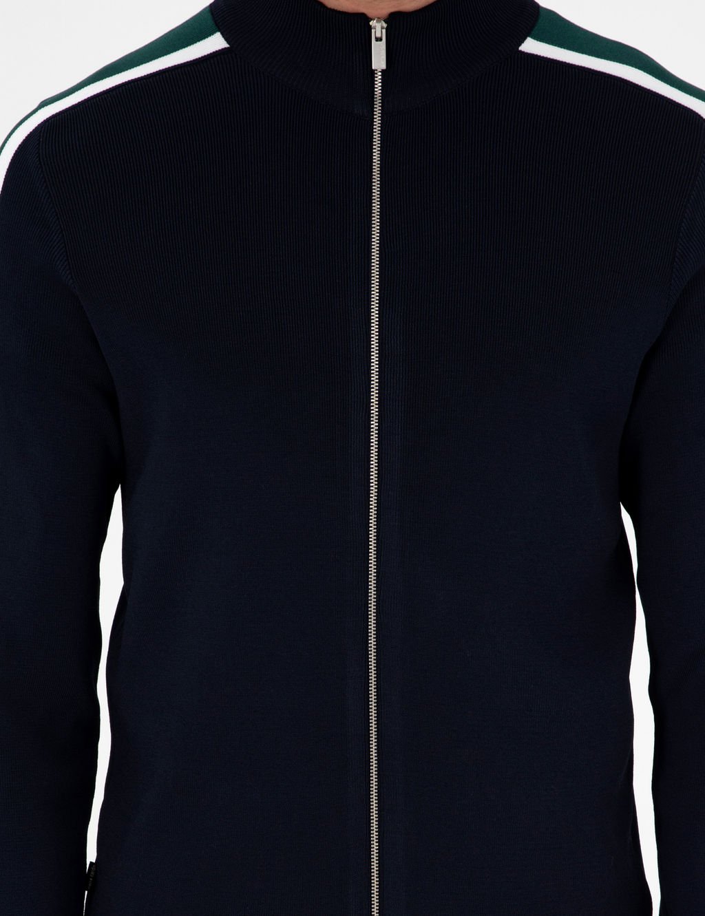 Lacivert Slim Fit Y_n Kar___ml_ Fermuarl_ Triko H_rka