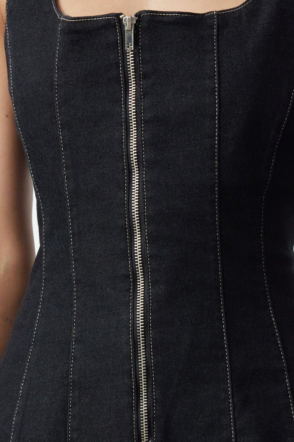 Trendyolmilla Siyah Dikis Detayl? Fermuarl? Kare Yaka Denim Bluz TWOAW25BZ00005  фото 3