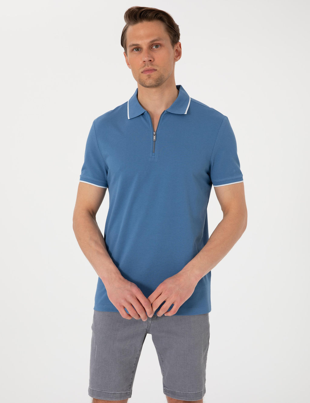 Koyu Mavi Slim Fit Polo Yaka Ti__rt