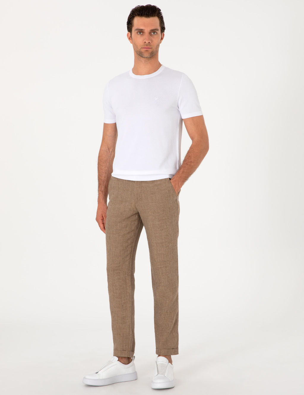 A__k Kahverengi Carrot Fit Beli Lastikli %100 Keten Spor Pantolon - Cacharel фото 4