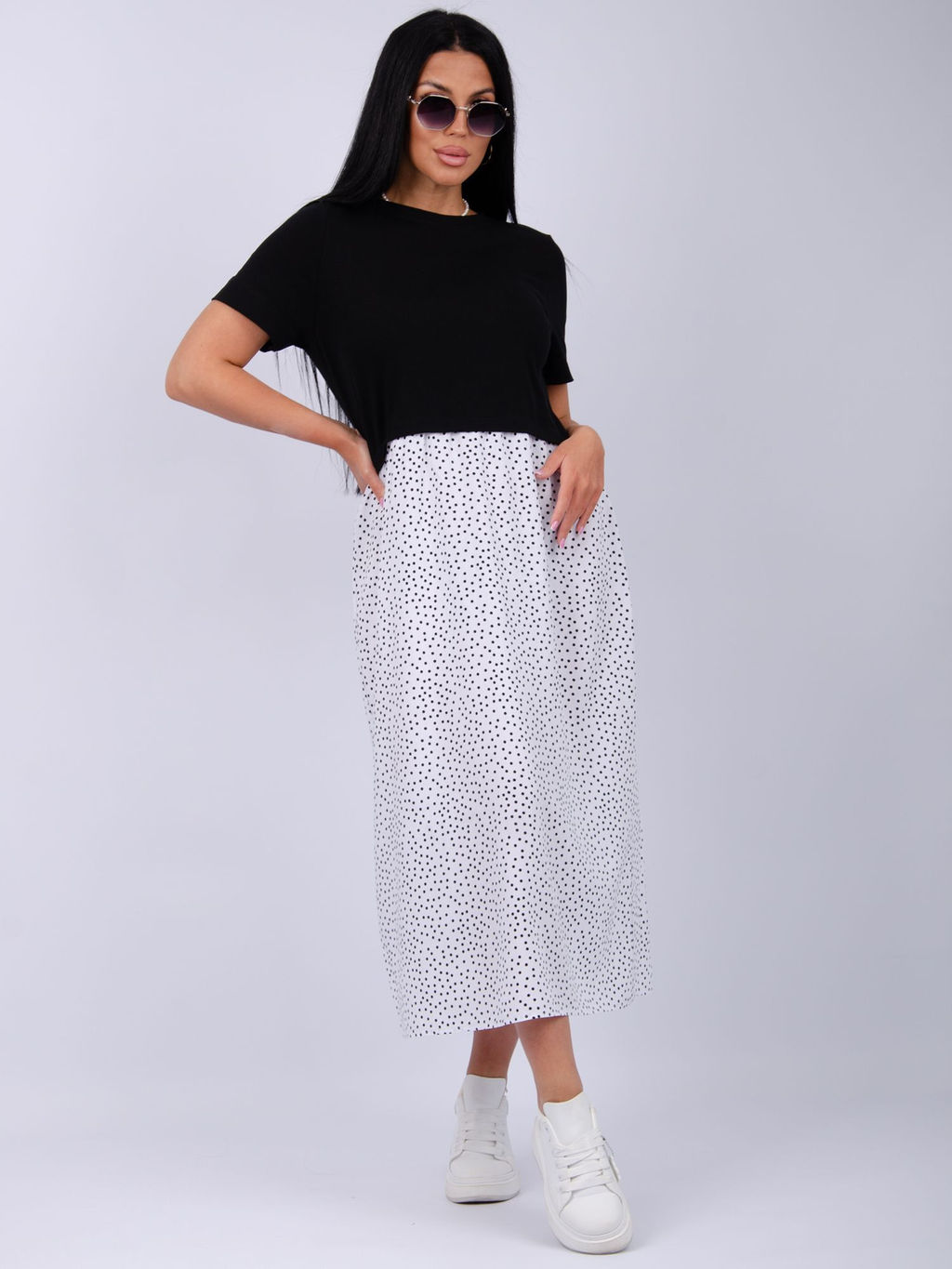 Платье "Виттория 6" белый горох, вискоза/кулирка (М)