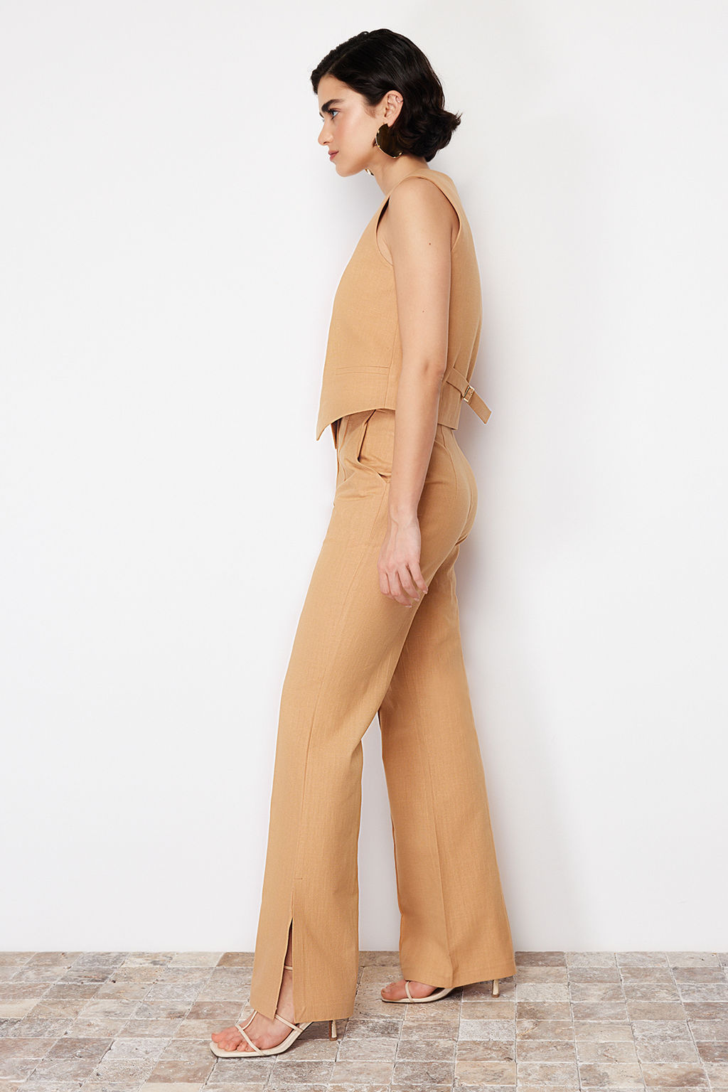 Camel Premium Straight/Duz Kesim Keten Dokuma Pantolon TWOSS24PL00079 - Trendyolmilla фото 4
