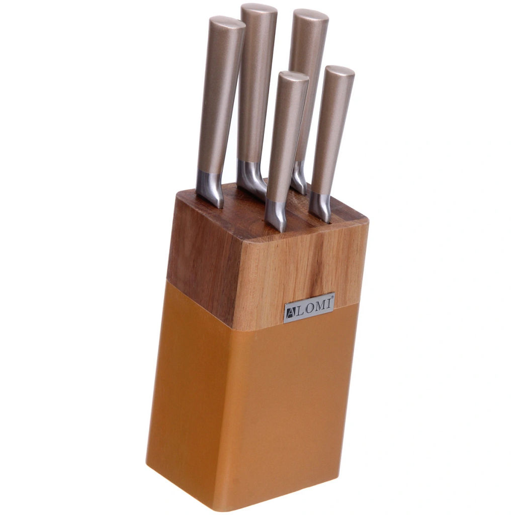 Набор ножей "SHEF" 6предметов (5ножей+подставка), золотая ручка