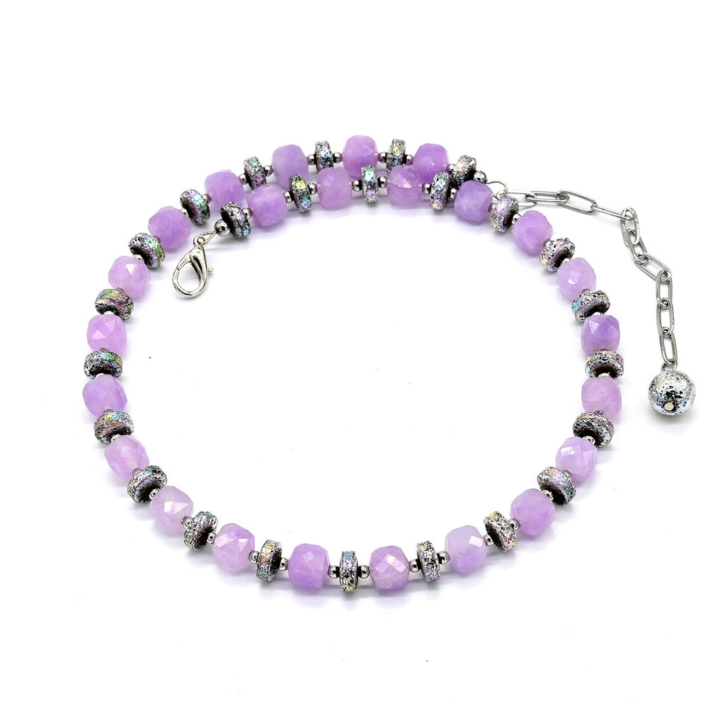 Колье чокер из кальцита кубик гр.8мм цв.аметист, 44см