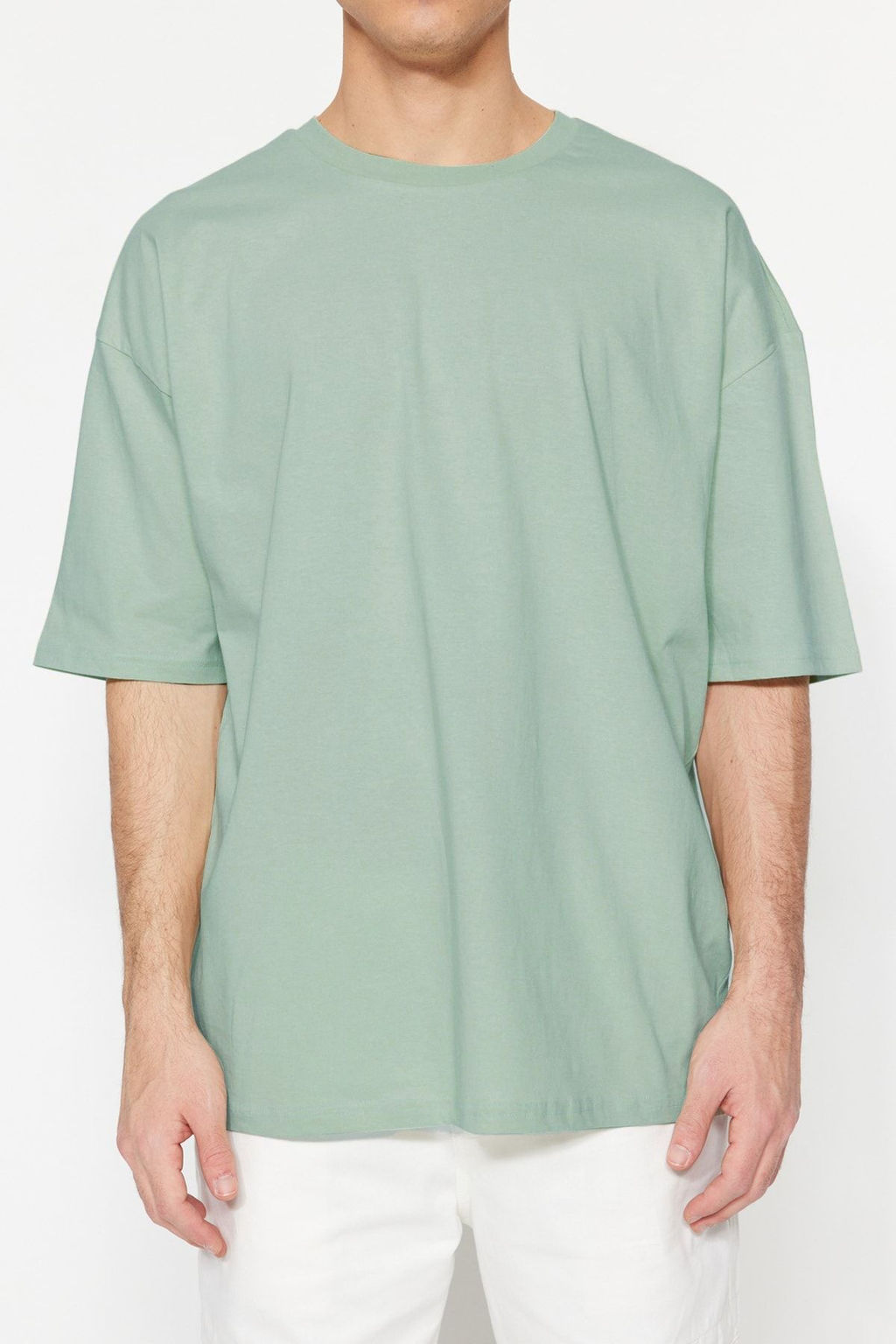 Koyu Mint Oversize/Genis Kesim %100 Pamuk K?sa Kollu Basic T-Shirt TMNSS22TS0318