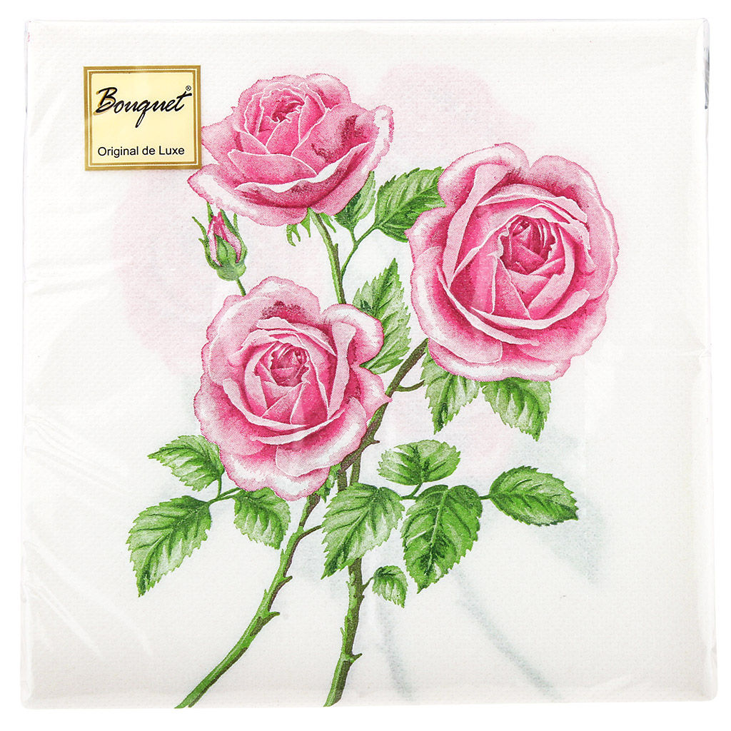 Салфетки бумажные Bouquet Original de Luxe 33х33см, 2-х слойные, 20 штук в упаковке, 100% целлюлоза, Три розы (Россия)  фото 2