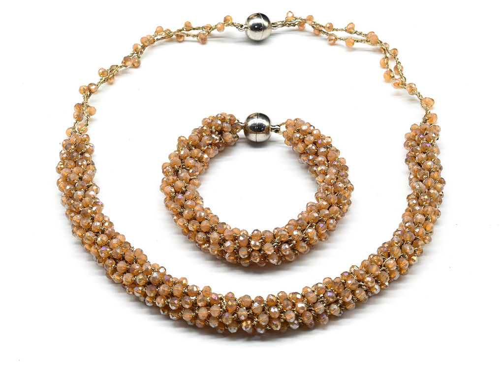 Колье и браслет из циркона Жгут 1,3см цв.сепия, 50см, 21см