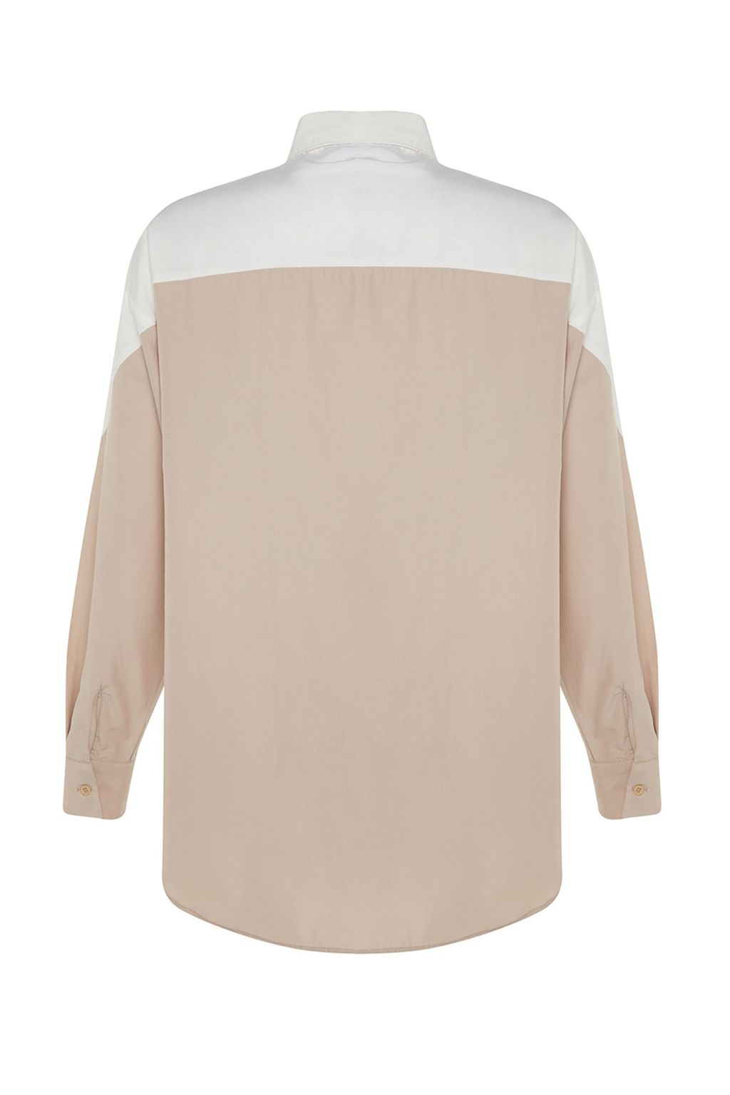 TRENDYOLMILLA Ekru Renk Bloklu Boyfriend Genis Kal?p Dokuma Gomlek TWOSS23GO00393  фото 14