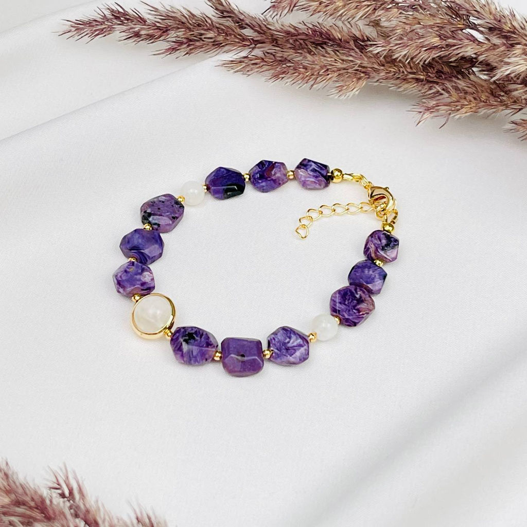 Браслет из Чароита и Лунного камня - Радуга самоцветов фото 2