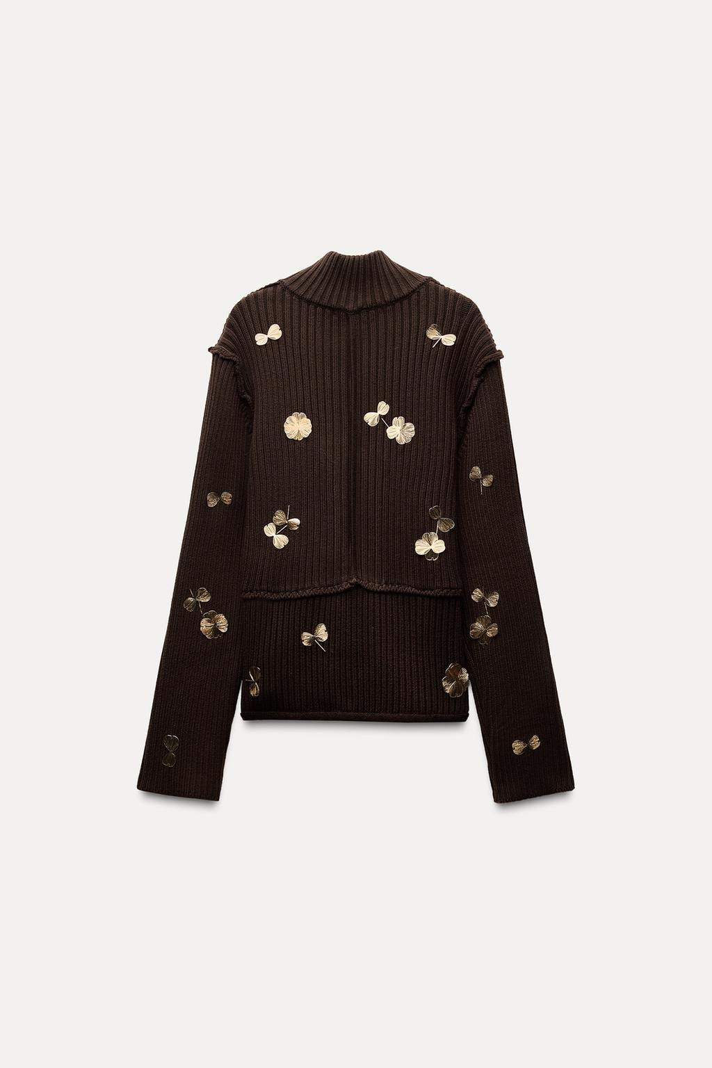KNIT CARDIGAN WITH GOLD FLOWERS - Zara фото 6