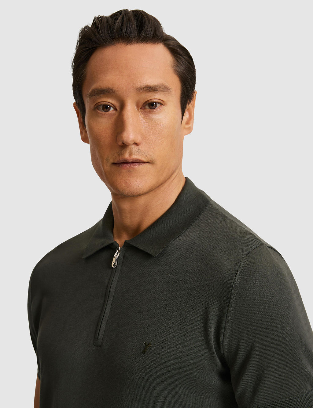 Haki Slim Fit Fermuarl_ Polo Yaka Triko T-shirt