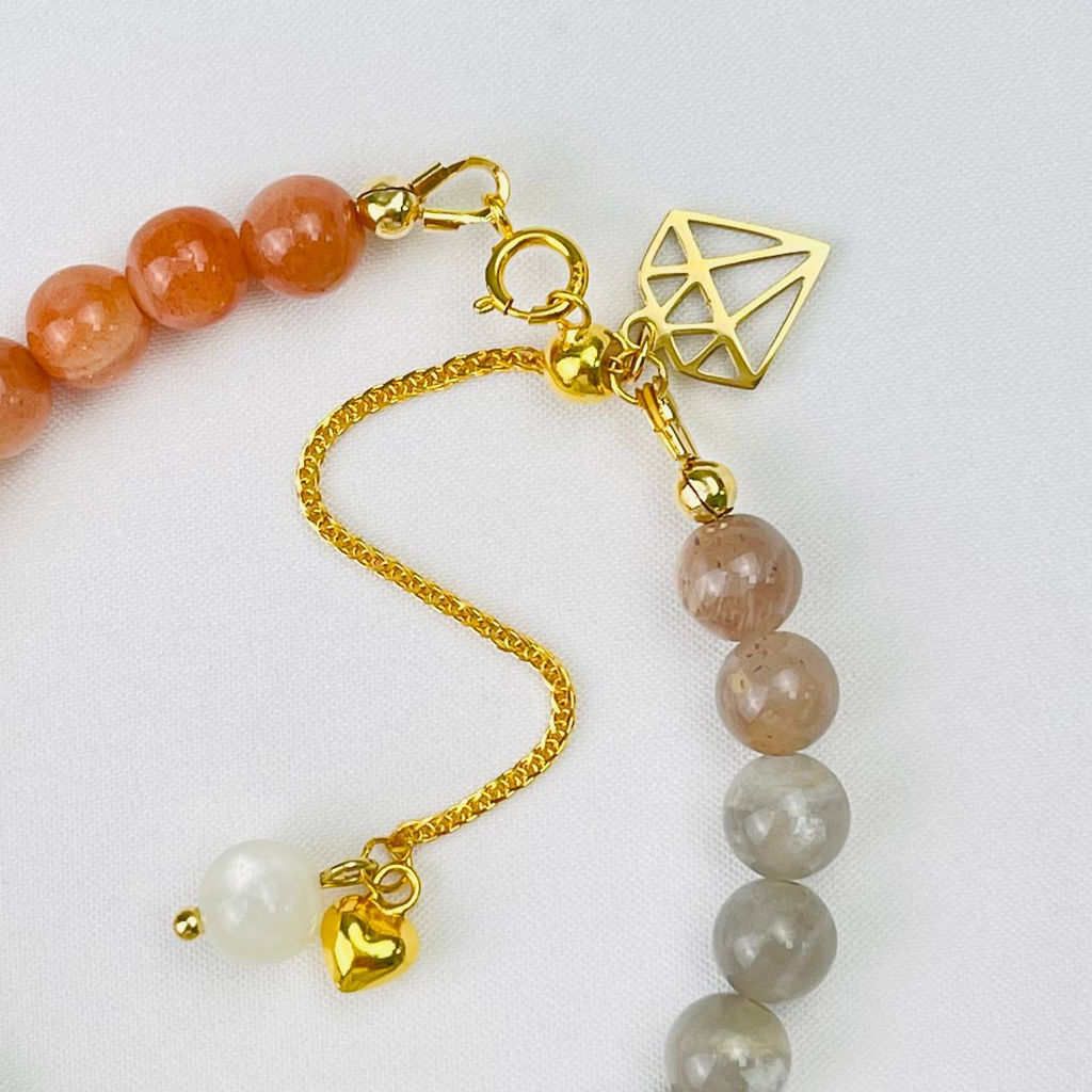 Браслет из Солнечного и Лунного камня микс Градиент 16 см + - Радуга самоцветов фото 3