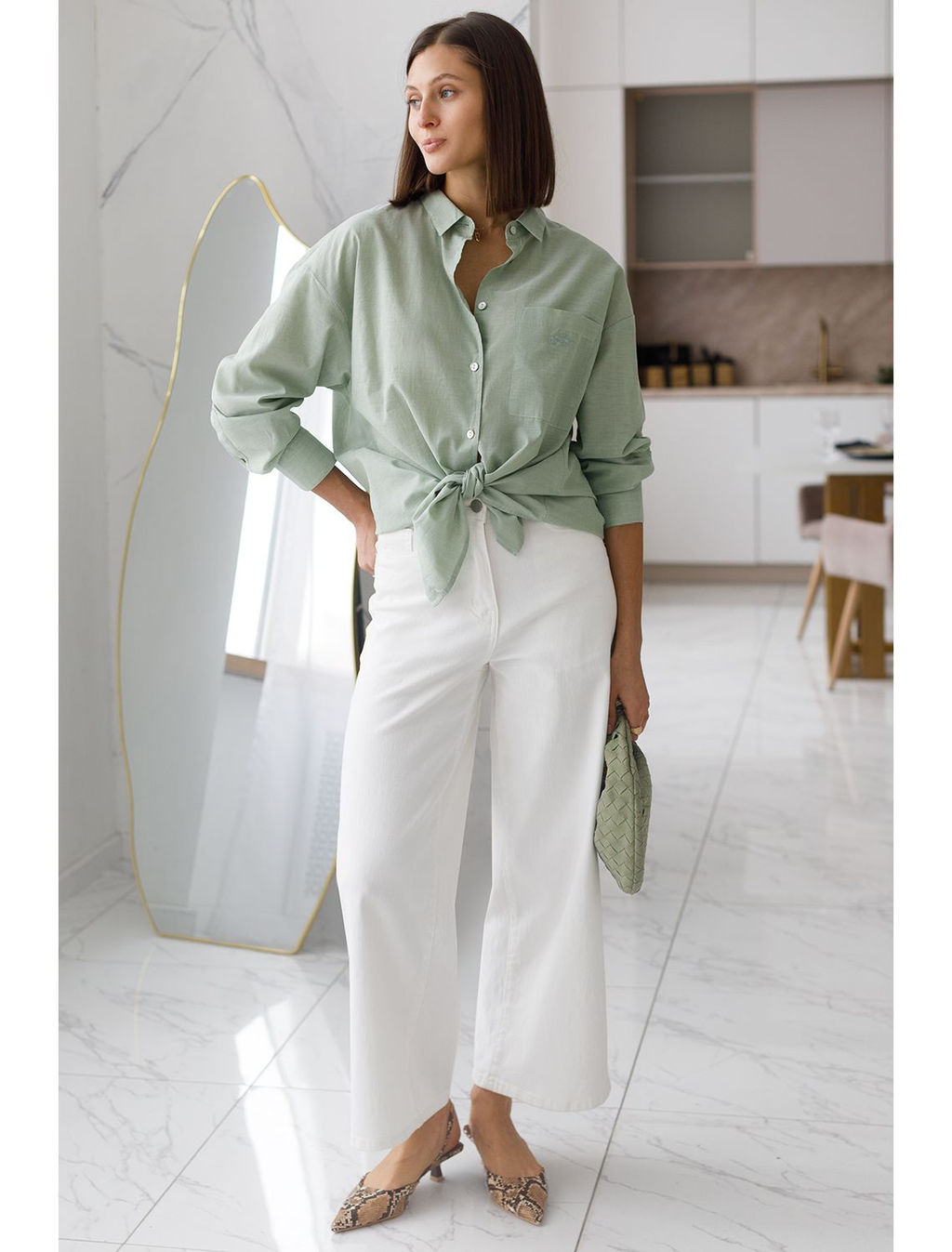 Блузка свободная с карманом из хлопка - Vilatte фото 6