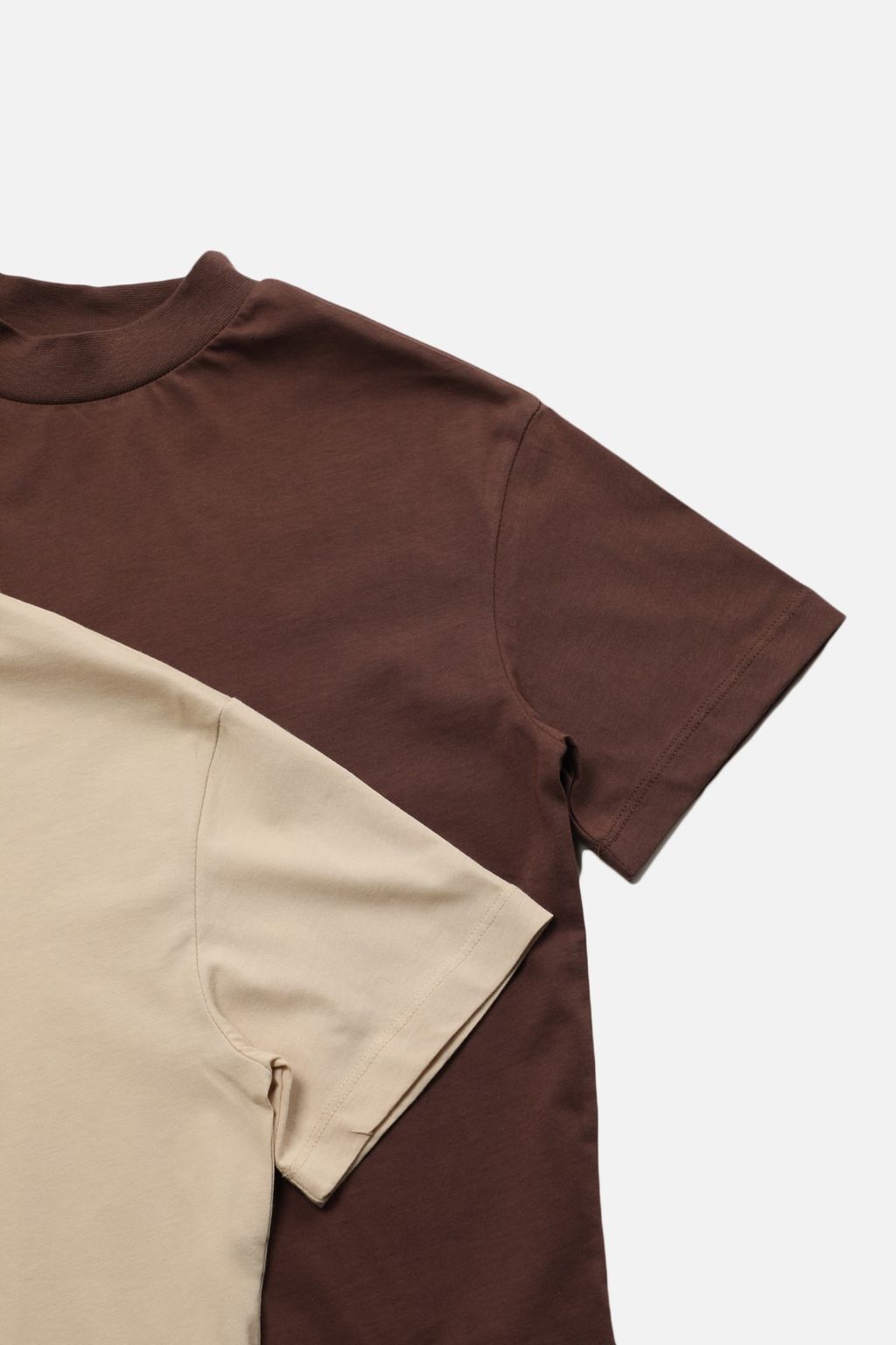 Kahverengi-Bej 2li Paket %100 Pamuk Basic Dik Yaka Orme T-Shirt TWOSS20TS1500