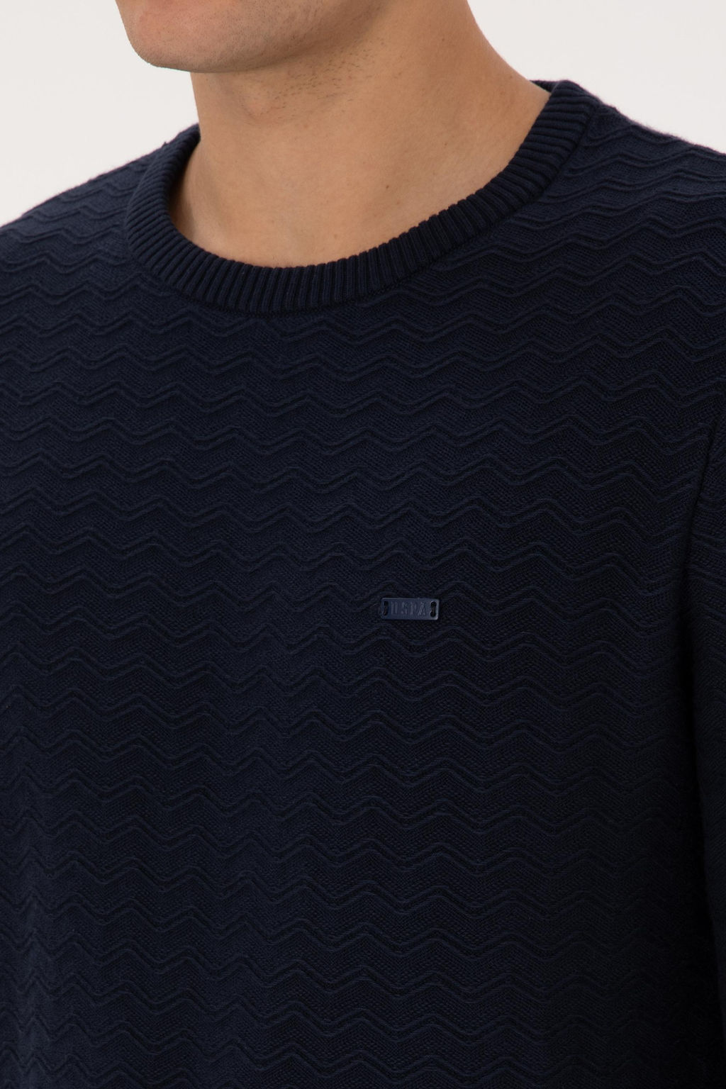 Erkek Slim Fit Bisiklet Yaka Desenli Lacivert Kazak