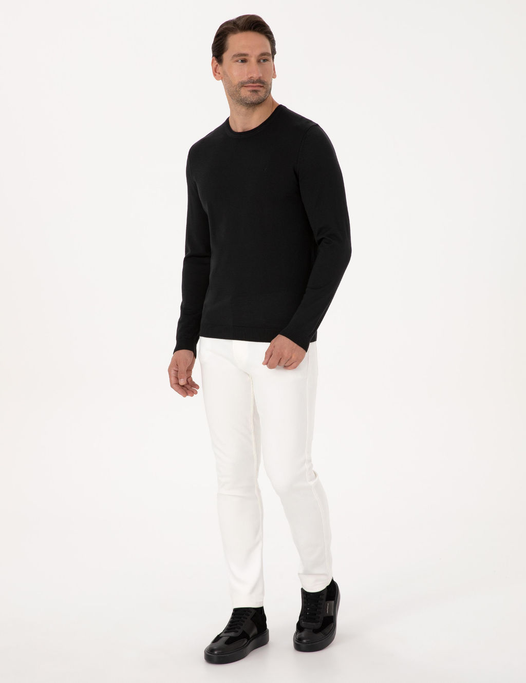 Siyah Slim Fit Y_n Kar___ml_ Bisiklet Yaka Basic Triko Kazak - Cacharel фото 4