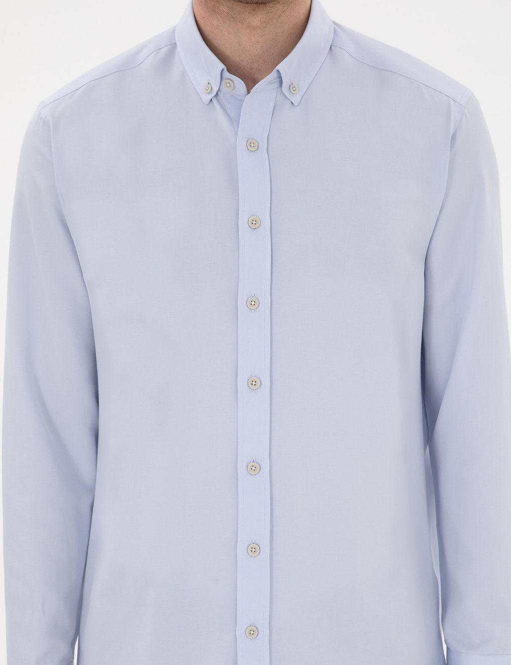 A__k Mavi Slim Fit Oxford G_mlek Uzunkol