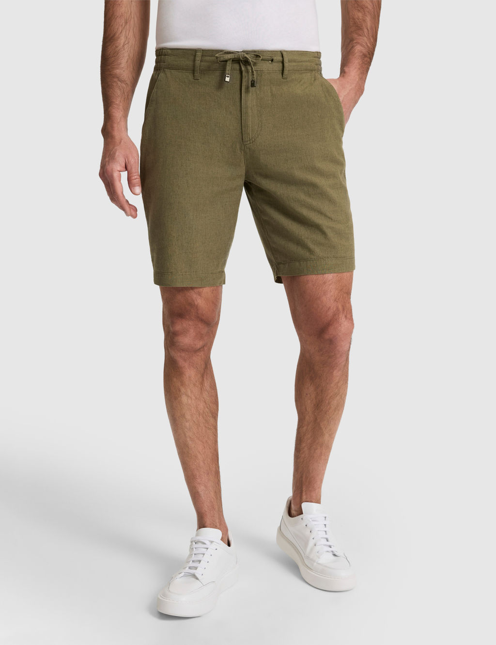 Haki Slim Fit Keten Kar___ml_ Beli Lastikli Kordonlu Dokuma _ort