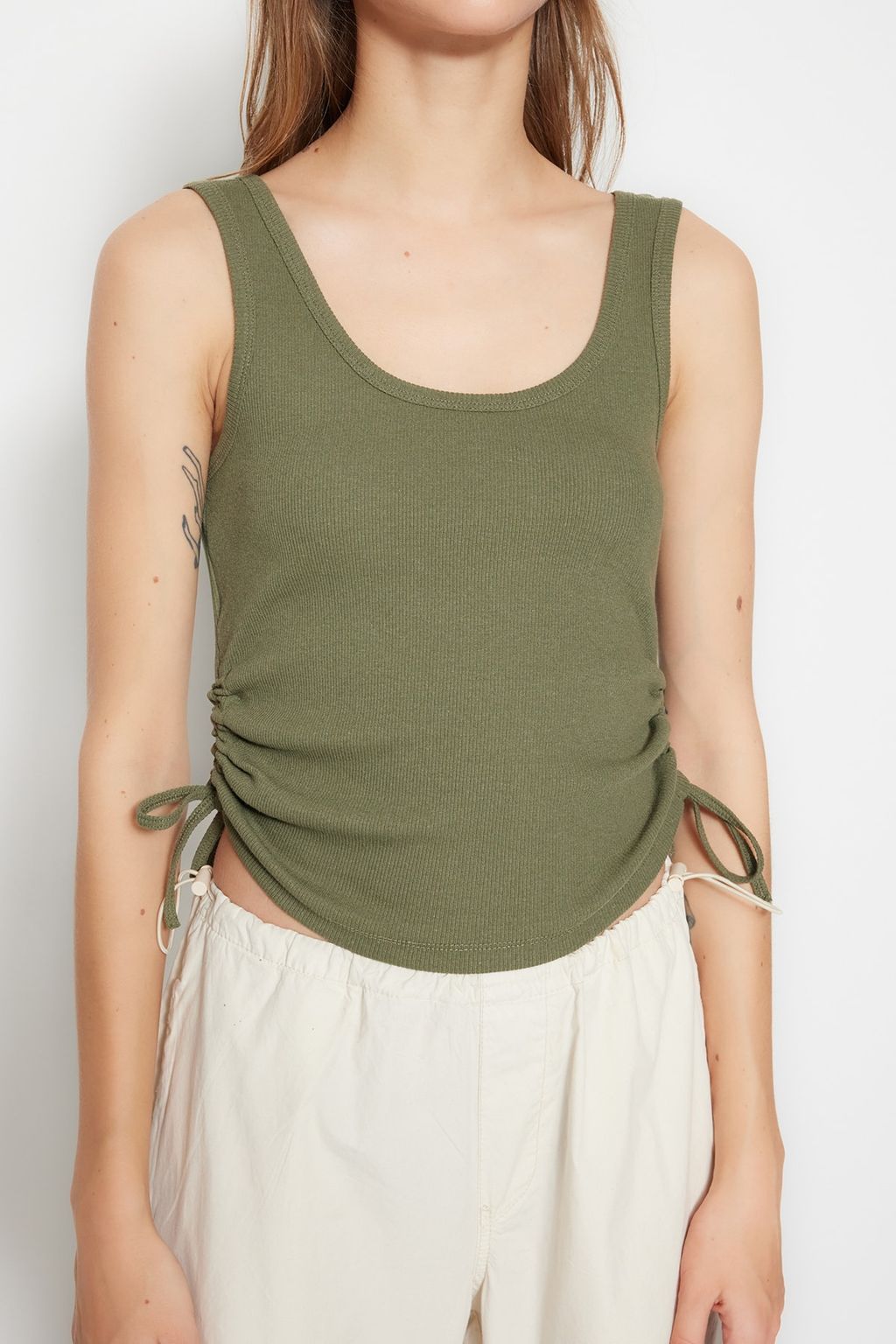 Haki-Bej 2li Paket Buzgu Detayl? Havuz Yaka Fitilli Esnek Orme Atlet TWOSS21AL0195