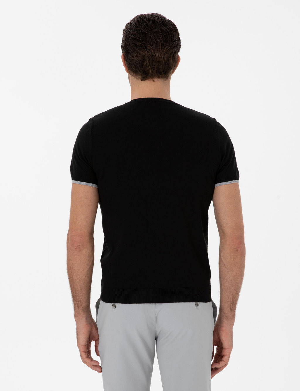 Siyah Slim Fit Bisiklet Yaka Triko T-shirt - Cacharel фото 5