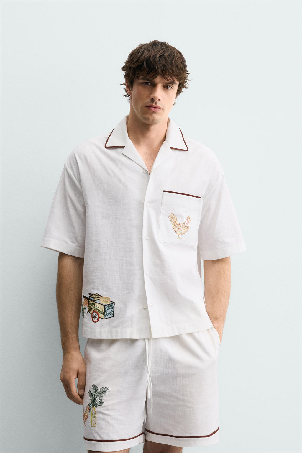 CAMISA RELAXED FIT BORDADOS CONTRASTE / Crudo - Zara фото 2