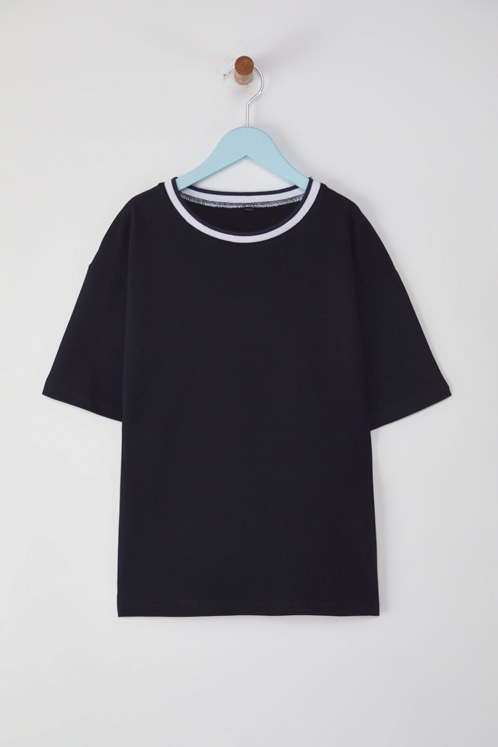 Lacivert K?z Cocuk %100 Pamuk Basic Regular/Normal Kal?p Biye Detayl? Orme T-Shirt TKDSS25TS00064