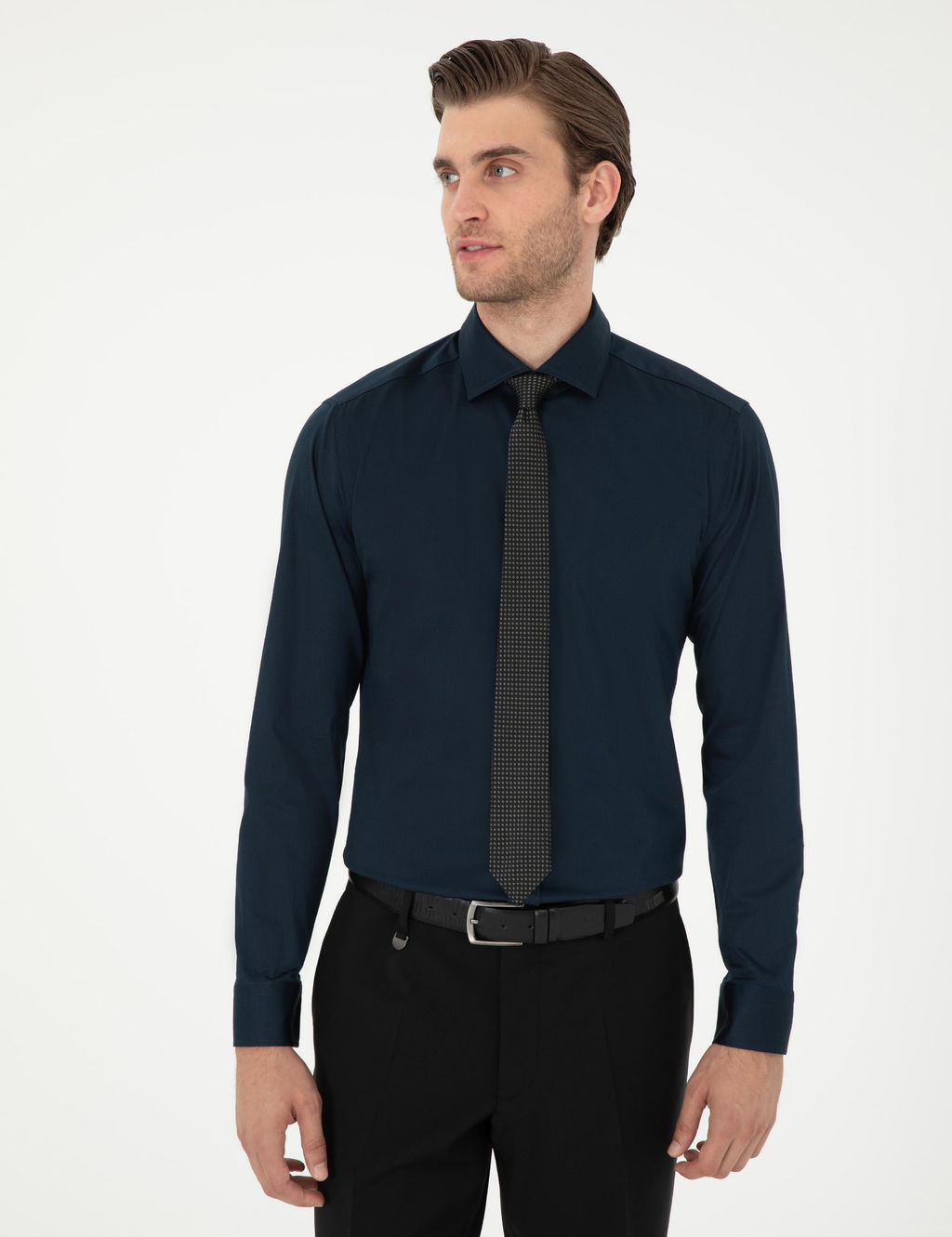 Lacivert Ex. Slim Fit Uzun Kollu Basic G_mlek