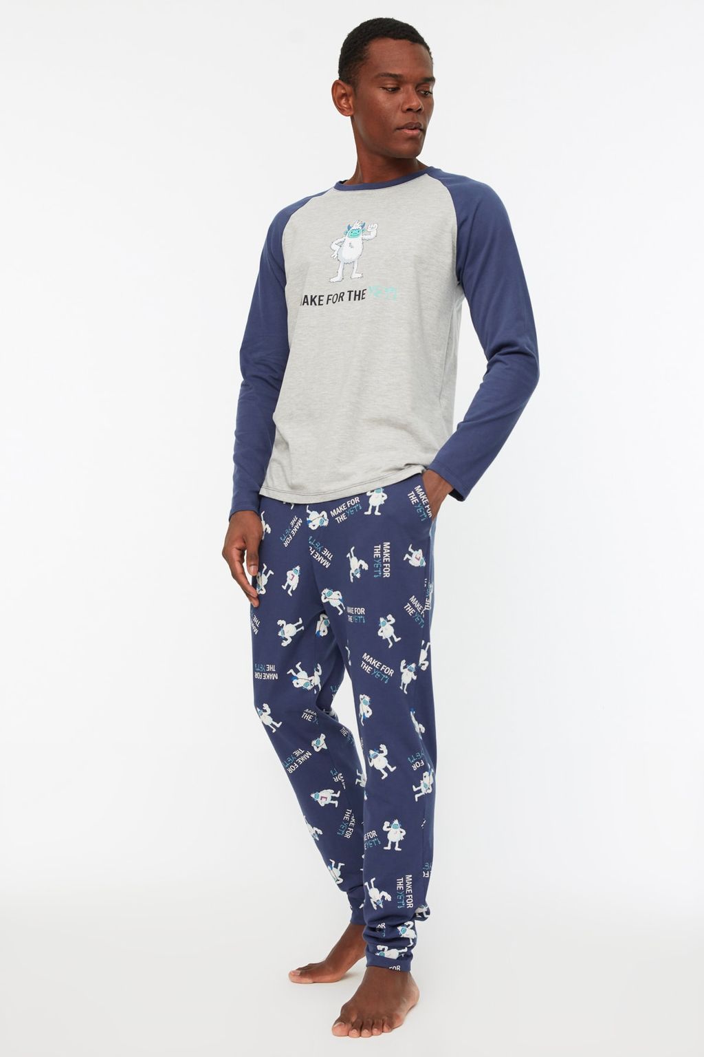 Trendyolmilla Man Lacivert-Gri %100 Pamuk Regular Fit Bisiklet Yaka Pijama Tak?m? THMAW22PT0440  фото 2