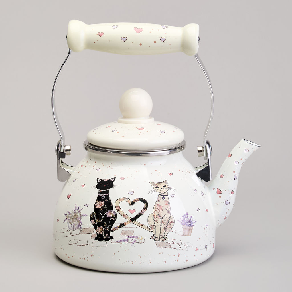 ЧАЙНИК AGNESS ЭМАЛИРОВАННЫЙ СО СЪЕМНЫМ ФИЛЬТРОМ ИЗ НЖС СЕРИЯ LAVANDER CATS, 1,1 Л фото 6
