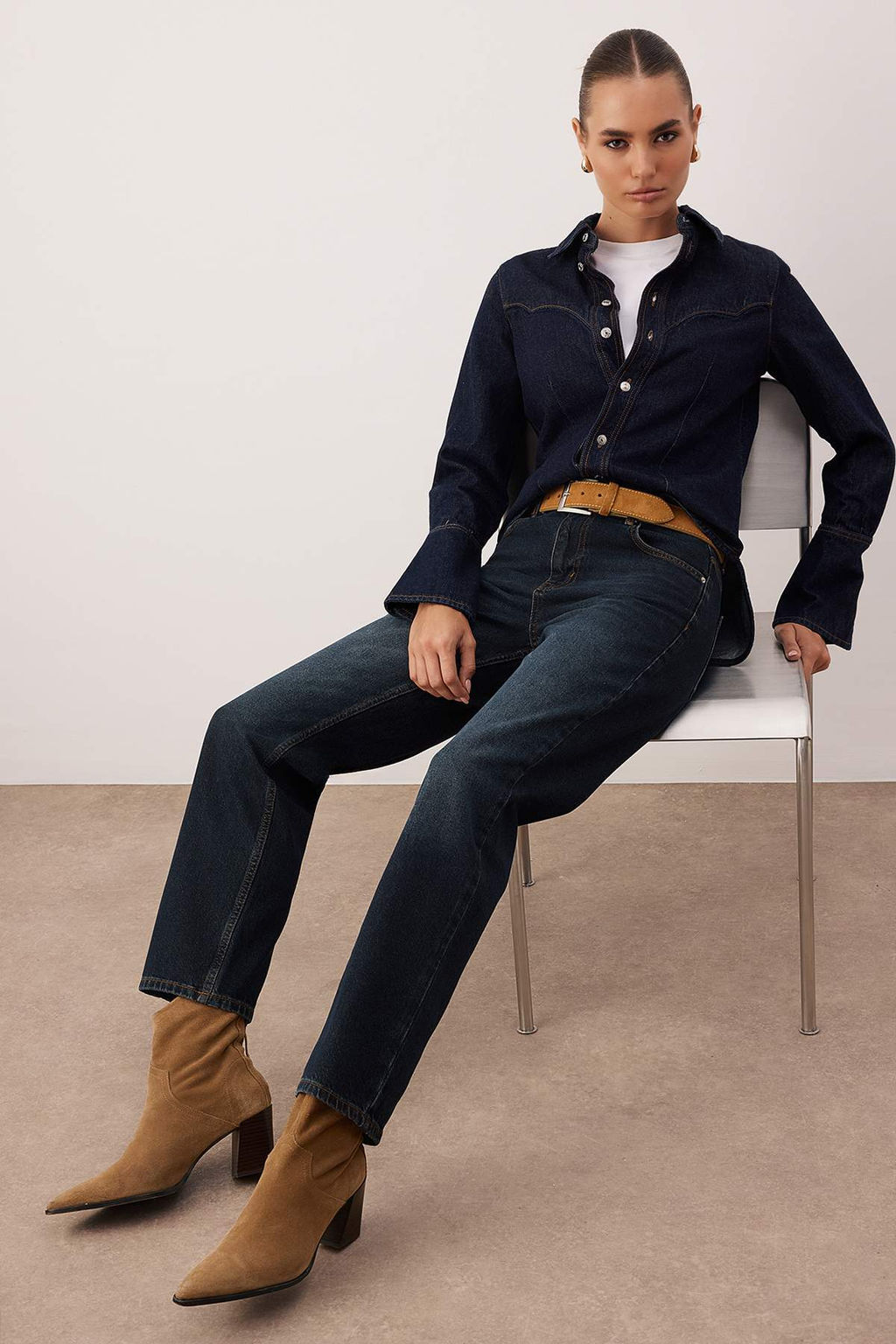 Ac?k Mavi Yuksek Bel Straight Jeans TWOAW26JE00182 - Trendyolmilla фото 6