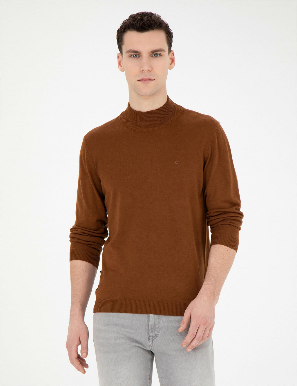 Taba Slim Fit Yar_m Bal_k__ Yaka Y_n Kar___ml_ Basic Triko Kazak