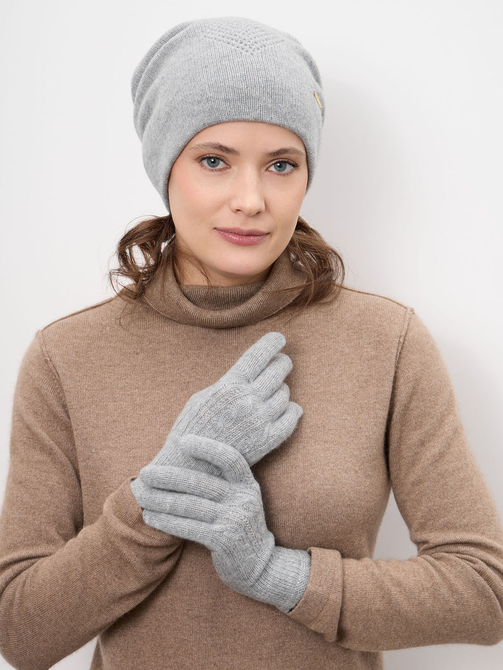 Шапка кашемировая двойная с узором UL серо-голубая