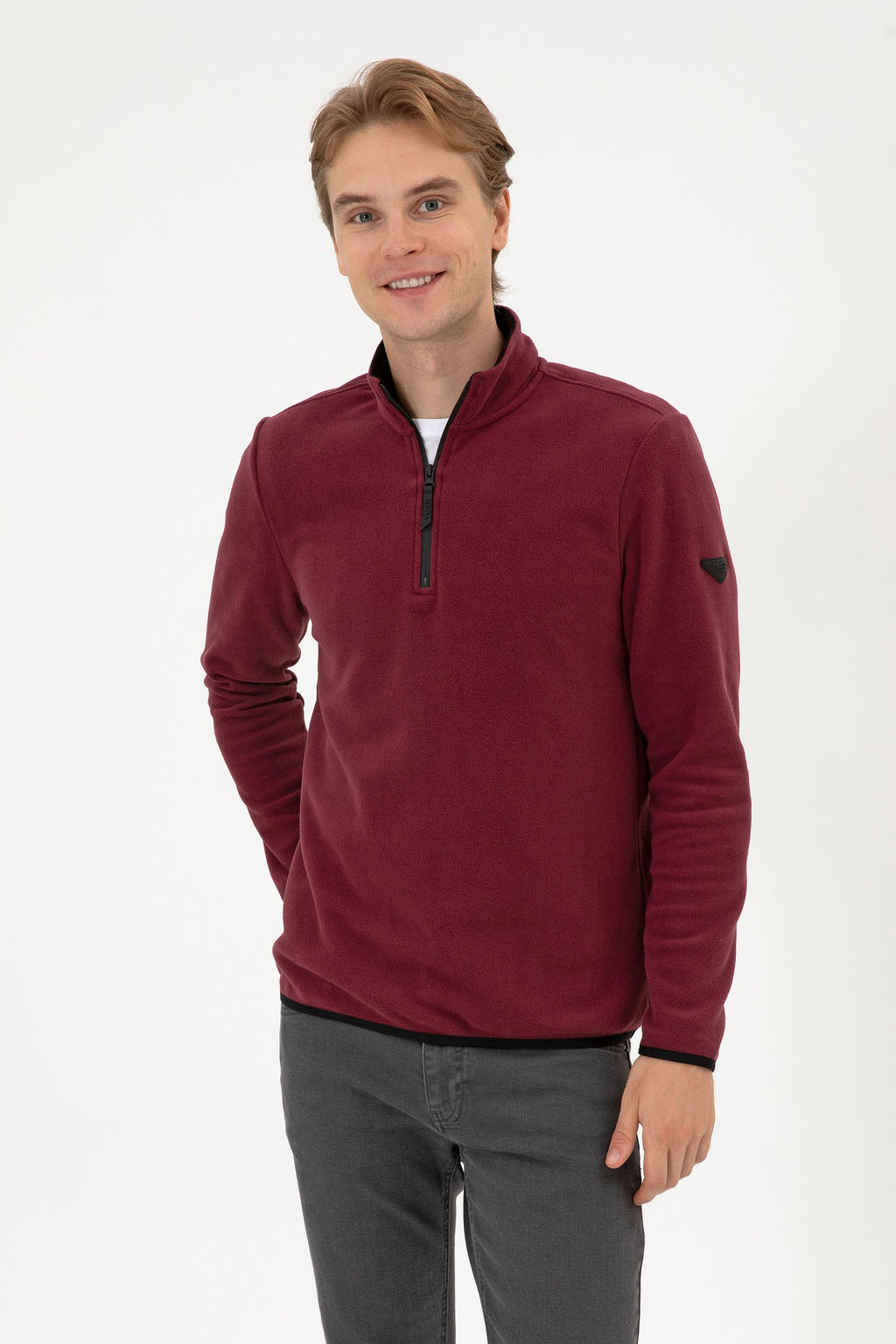 Erkek Bordo Basic Sweatshirt Sepette S_rpriz _ndirim