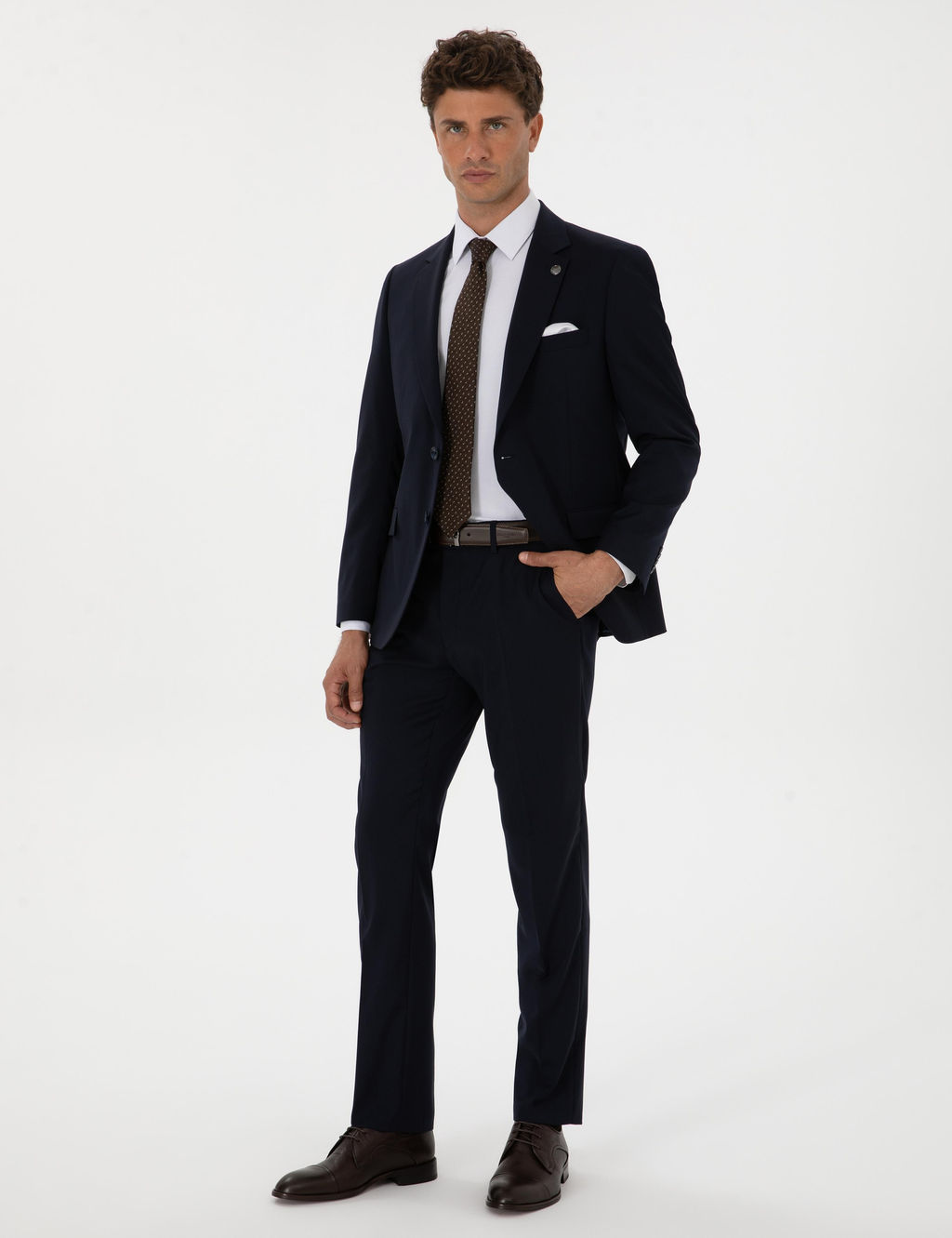 Lacivert Slim Fit %100 Y_n Tak_m Elbise