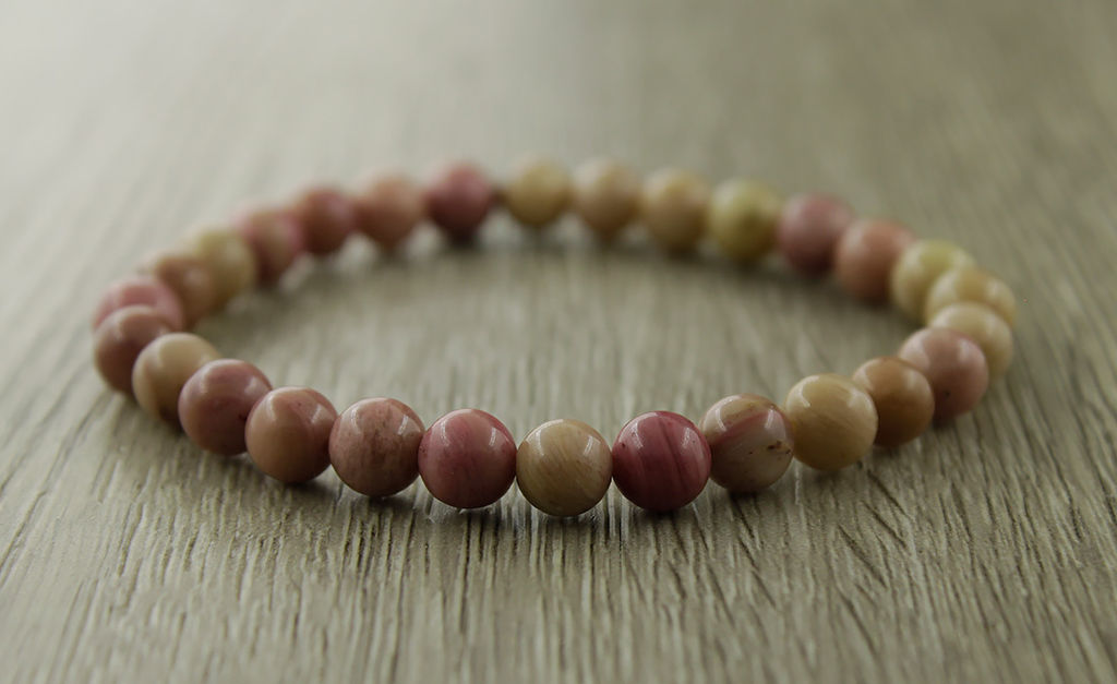 Родонит розовый 6мм, браслет "Классика" длина 16см