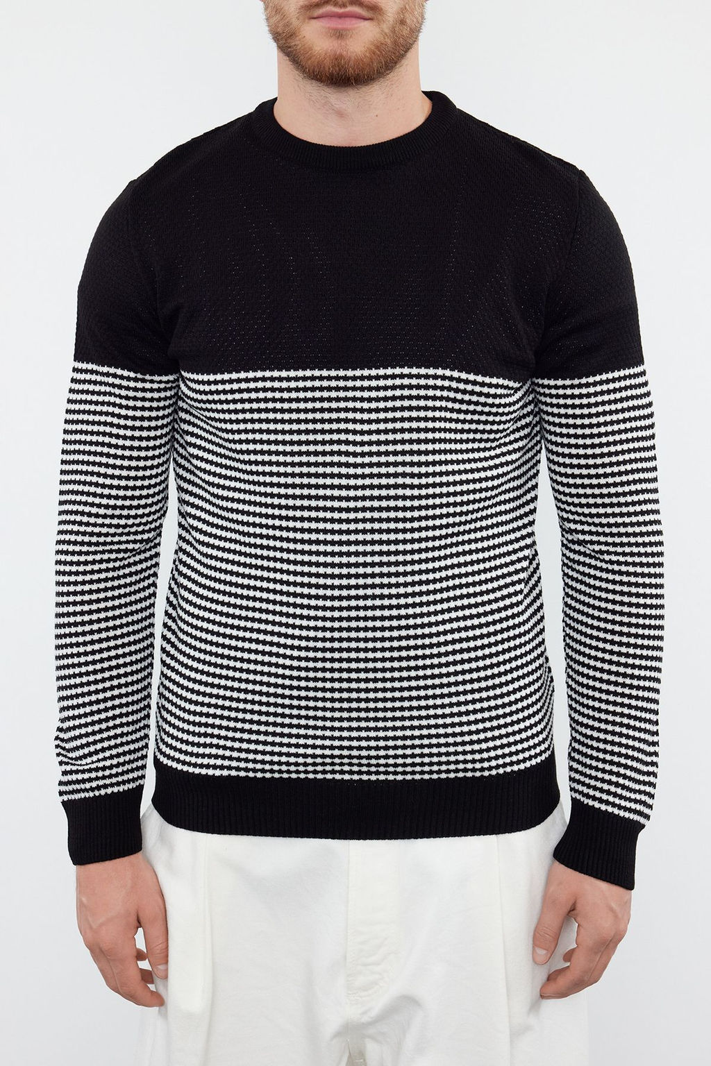 TRENDYOL MAN Siyah Slim Dar Kesim Bisiklet Yaka Cizgili Triko Kazak TMNAW21KZ0557 - Trendyolmilla фото 16