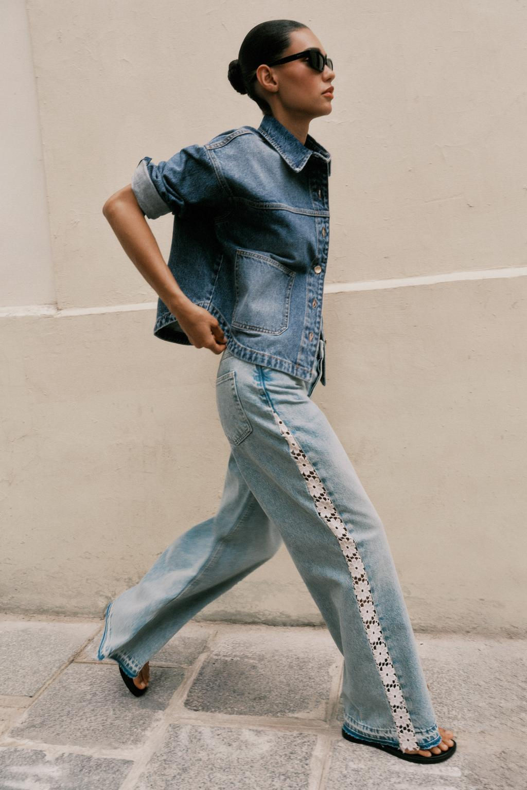 Z1975 WIDE-LEG HIGH-WAIST JEANS WITH CROCHET TRIM - Zara фото 8