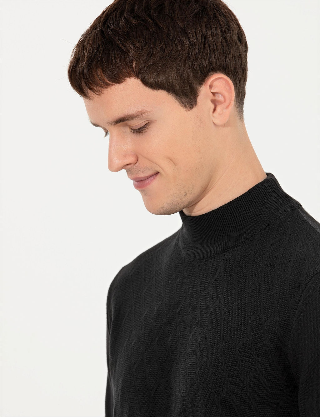 Siyah Slim Fit Yar_m Bal_k__ Yaka Triko Kazak - Pierre cardin фото 2