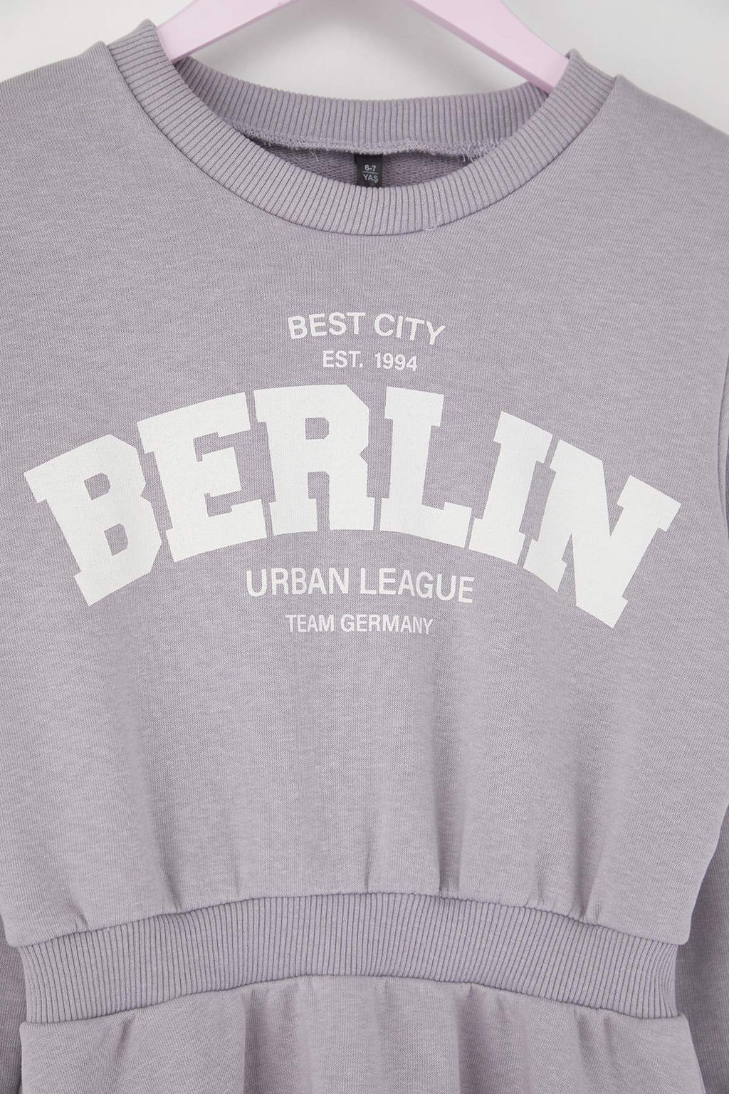 Gri Slogan Bask?l? Bisiklet Yaka A-line K?z Cocuk Orme Elbise TKDAW26EL00009 - Trendyolmilla фото 3