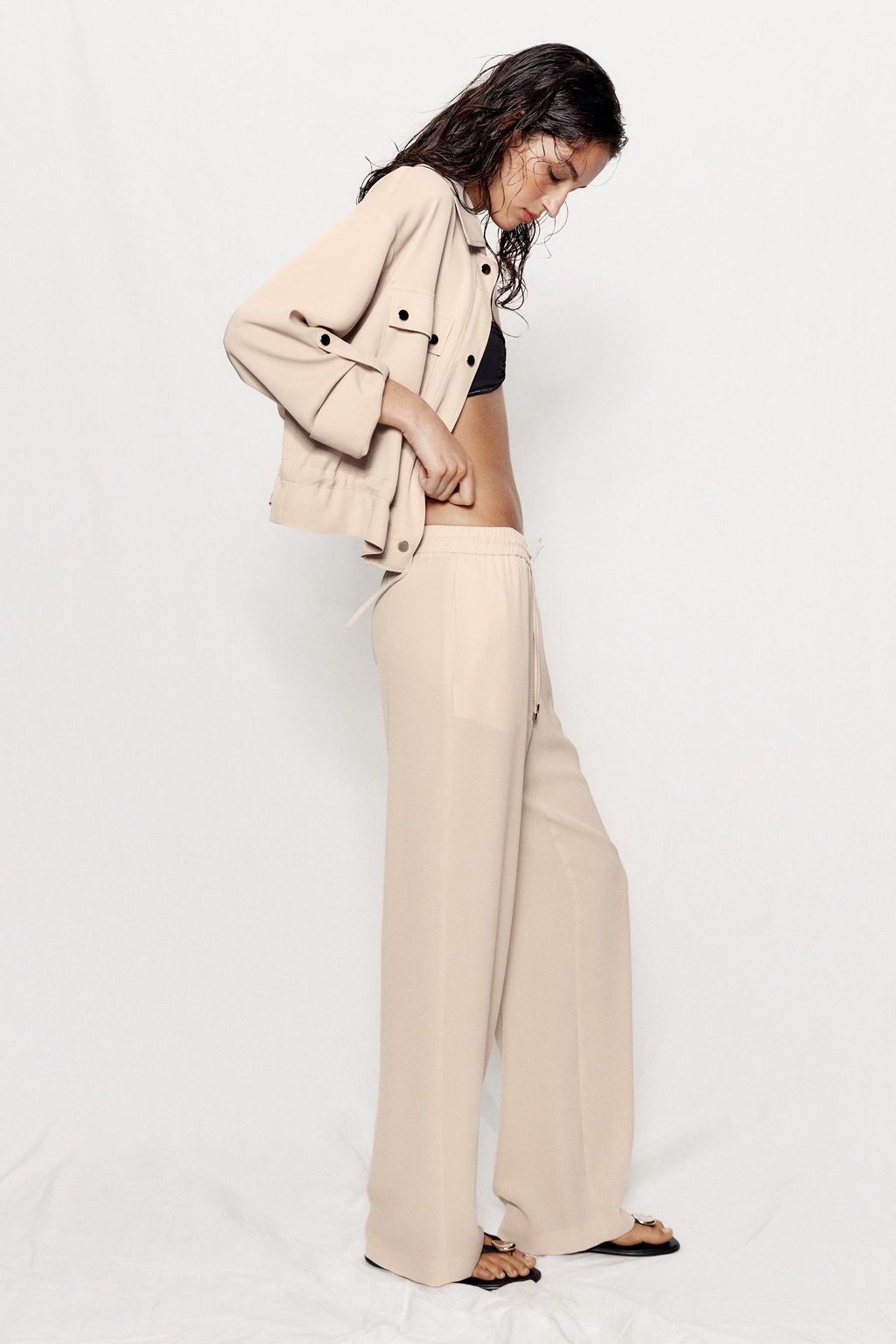 PANTAL?N FLUIDO CINTURA EL?STICA / Beige - Zara фото 4