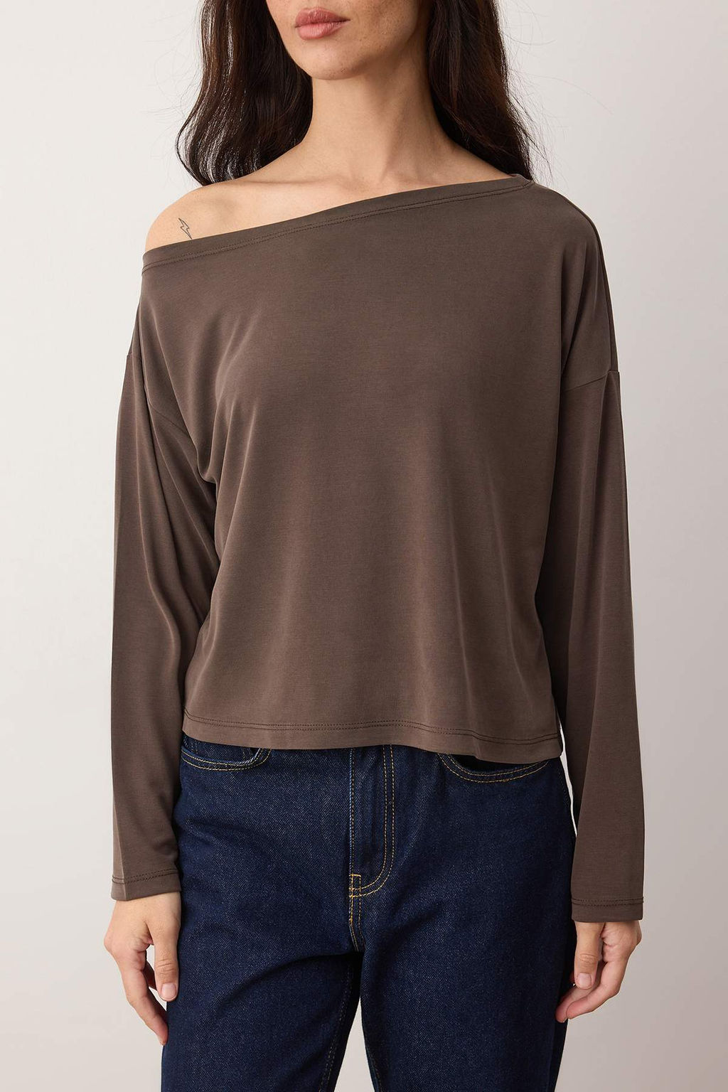 Kahverengi Modall? More Sustainable Kay?k Yaka Relaxed/Rahat Kesim Orme Bluz TWOAW25BZ00282